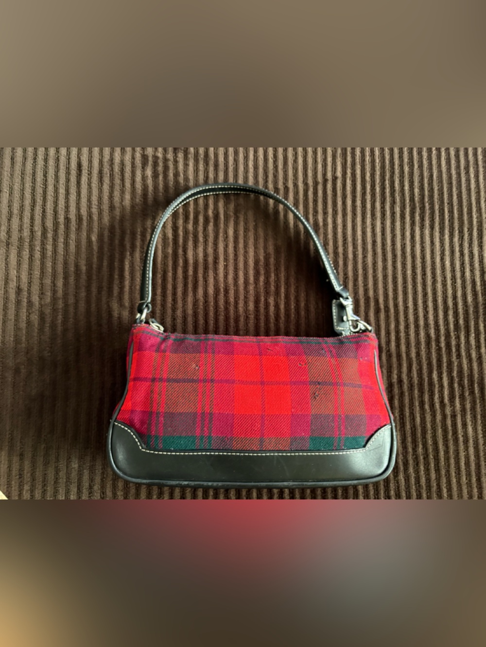 Coach Red Plaid Mini Clutch Wristlet Bag